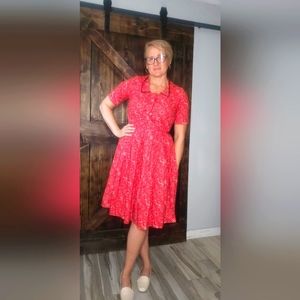 Vintage Handmade 1950s dress Bandanna print Red Size Med.